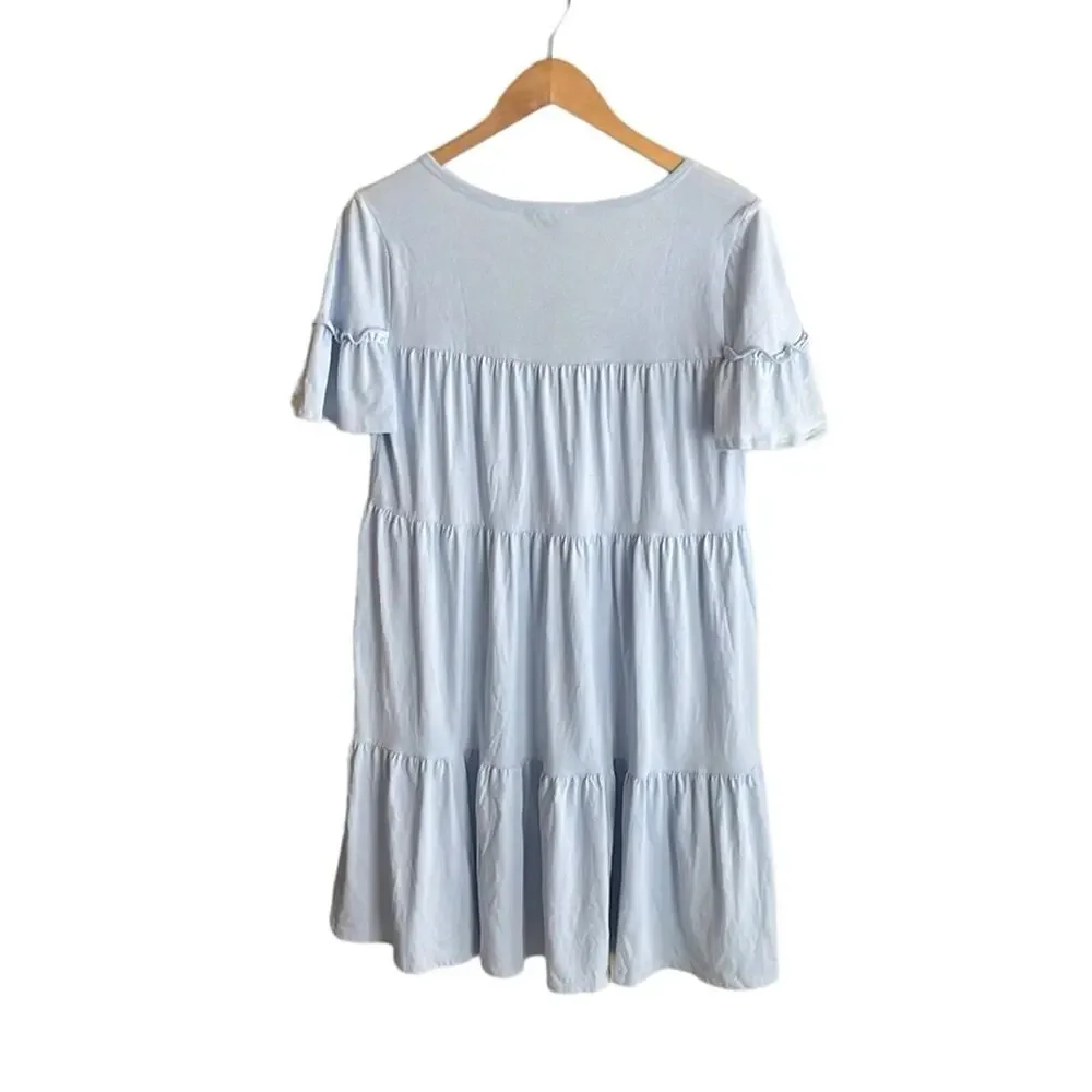J.Crew Broken-in Jersey Tiered Mini Dress Light Blue